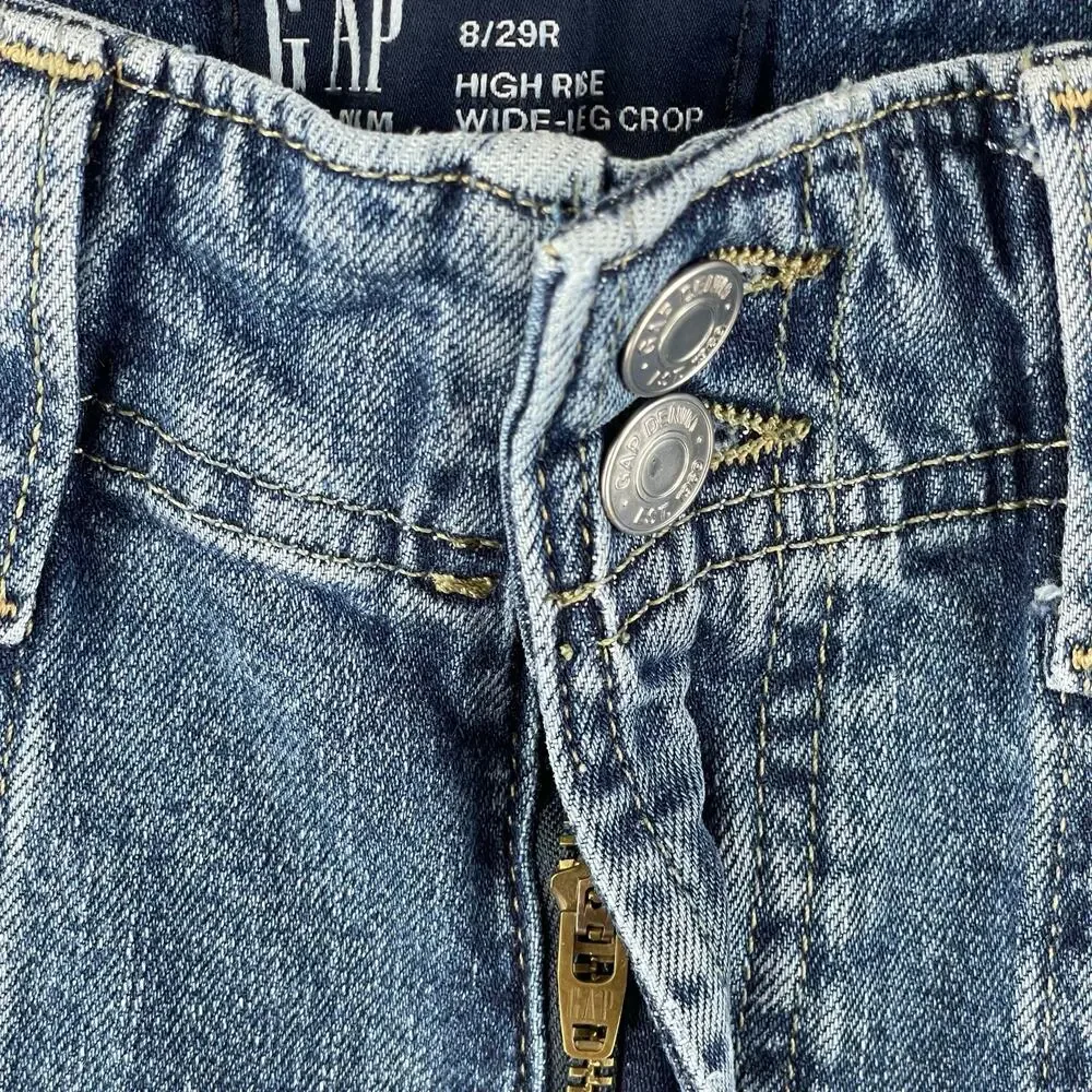 GAP Womens High Rise Wide-Leg Crop Jeans 8 29R Medium Wash Blue Stretch